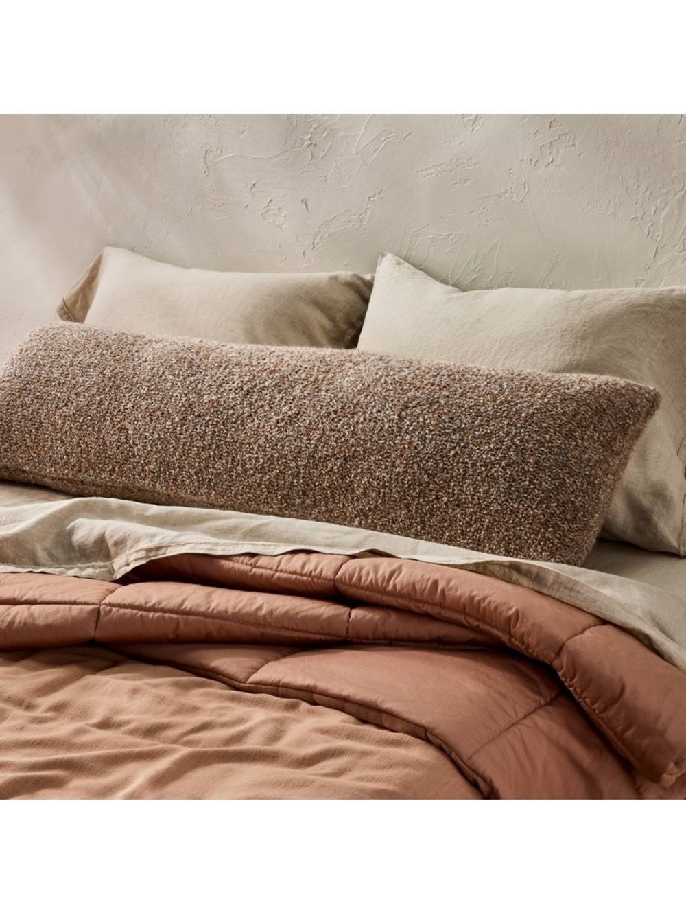 Casaluna Neutral Bouclé Lumbar Pillow in Beige and Tan